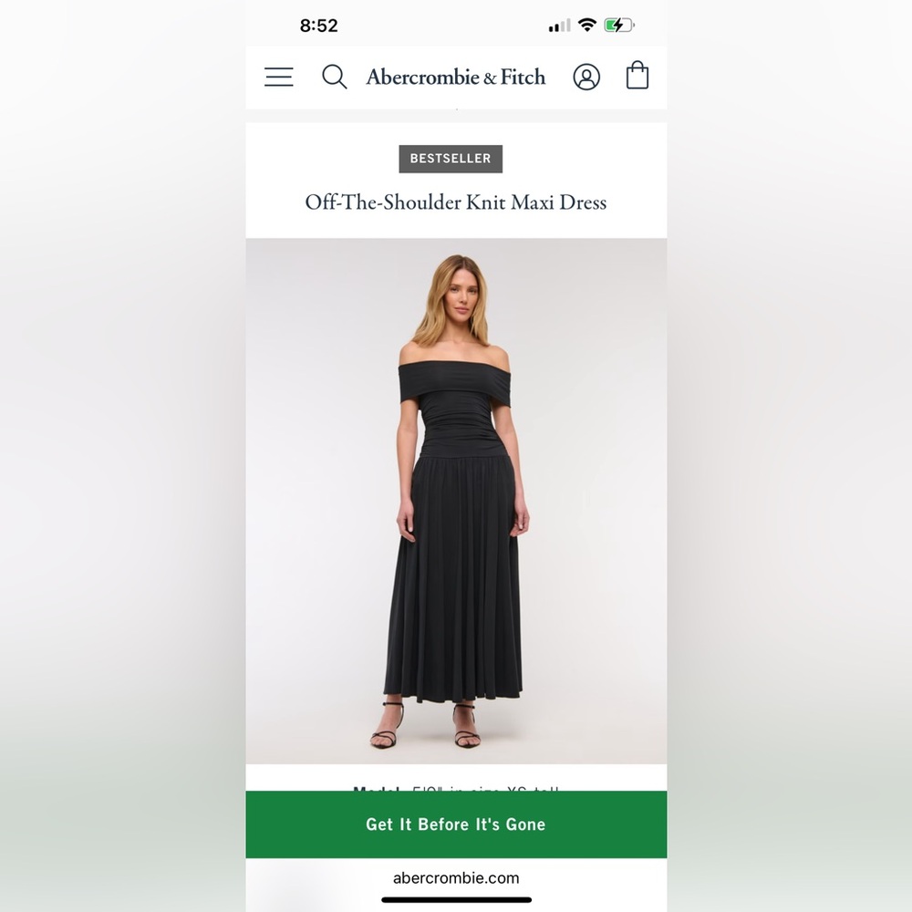 Abercrombie Black Off The Shoulder Maxi Dress | Brand New, L Petite
